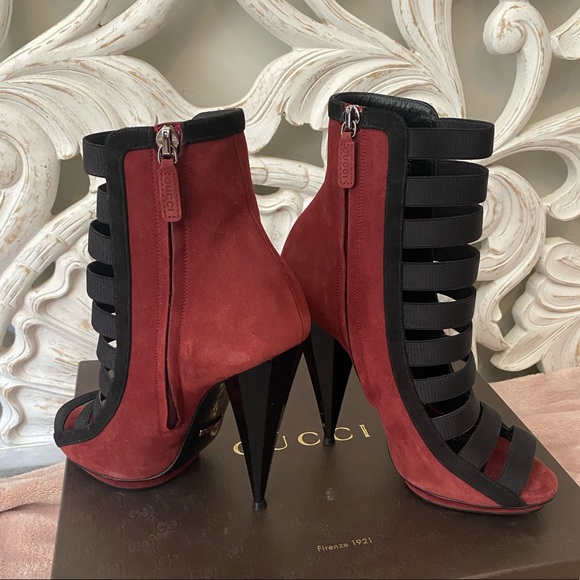 Gucci suede colorblock bootie heel sandals 37 - Picture 3 of 11